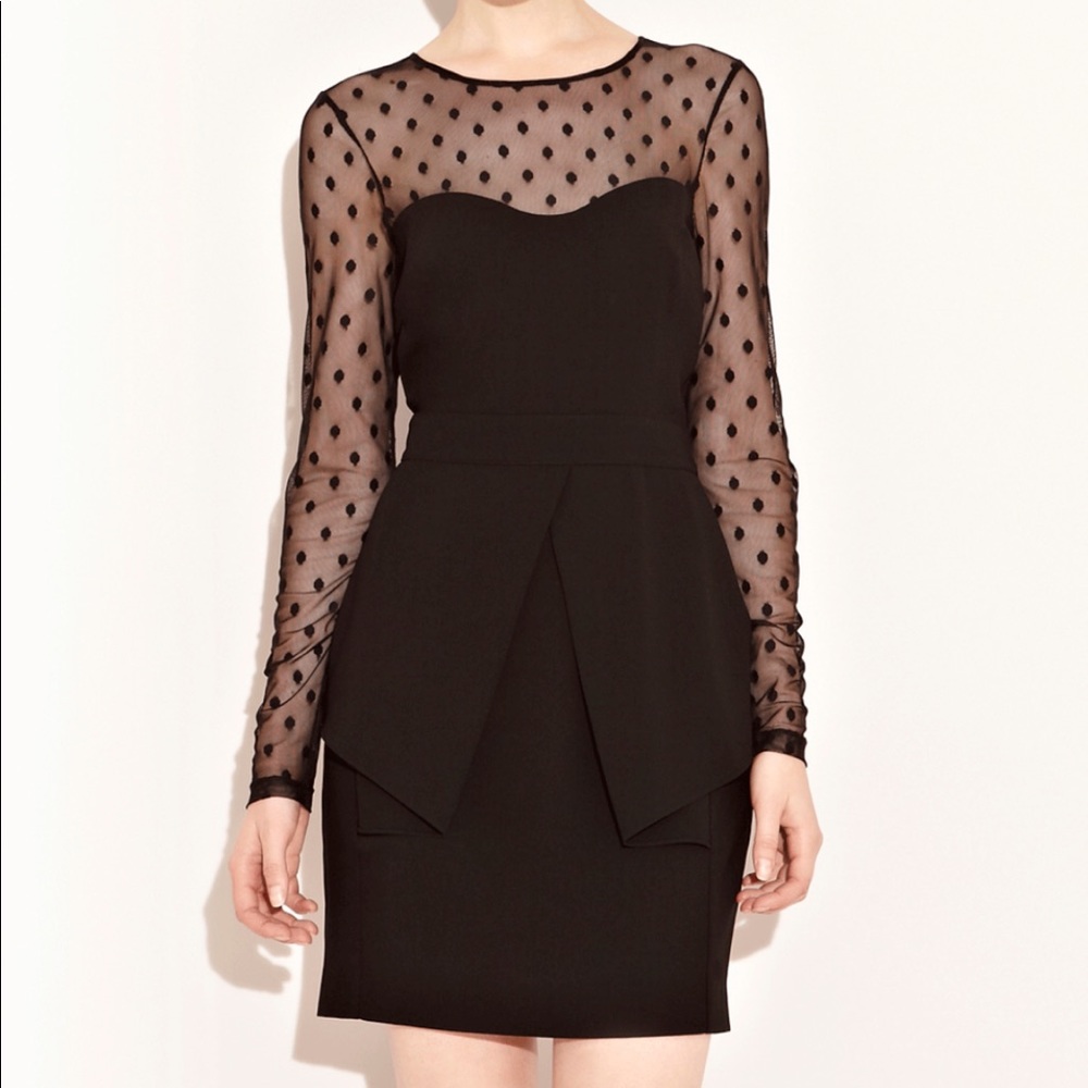 Warehouse black polka dot mesh dress